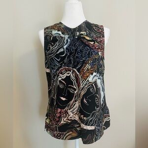 3.1 Phillip Lim Silk Art Print Faces Sleeveless Top 6 EUC